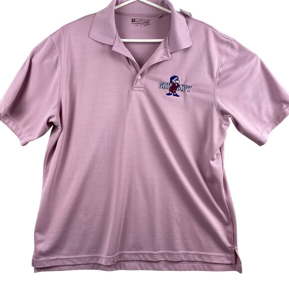 Grumpy Womans Polo Shirt L Embroidered Pink Polyester - Picture 1 of 7